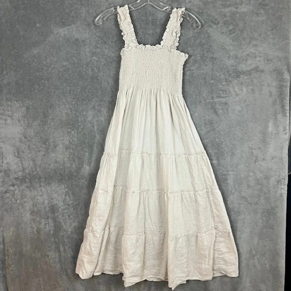 Quince 100% European Linen Smocked Midi Dress Womens S Tiered Boho Cottagecore - Picture 5 of 11